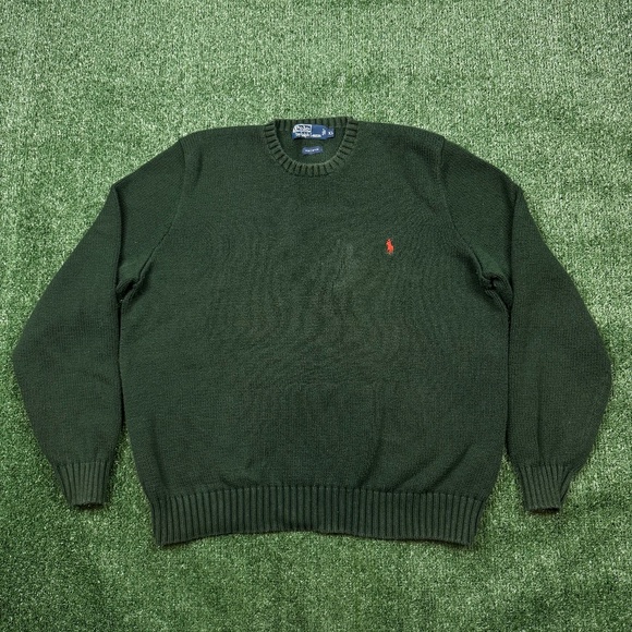 Vintage 90s Polo Ralph Lauren Sweater Men's Size XL Green Cable Knit Pullover - Picture 1 of 7